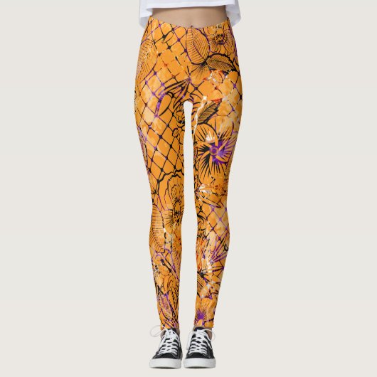 Orange Pattern Halloween Leggings (Vorderseite)