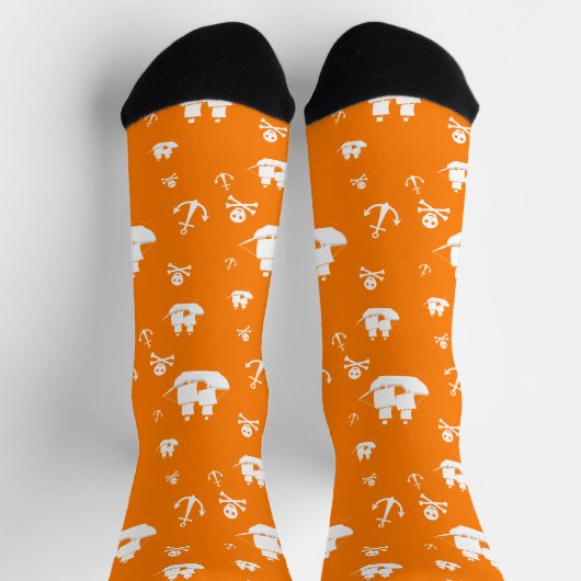 Orange Pattern Ship Anchor Pirate Socken (Oben)