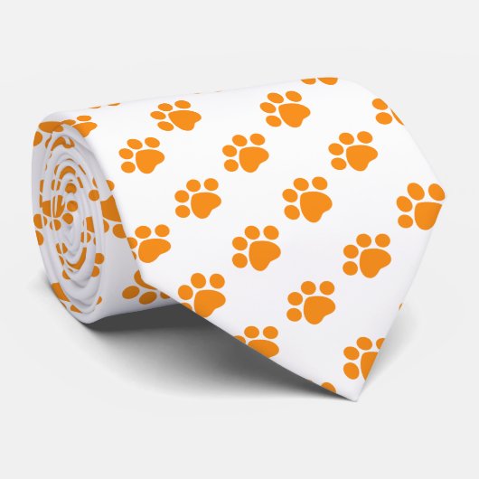 Orange Paw Print Pattern Krawatte (Gerollt)