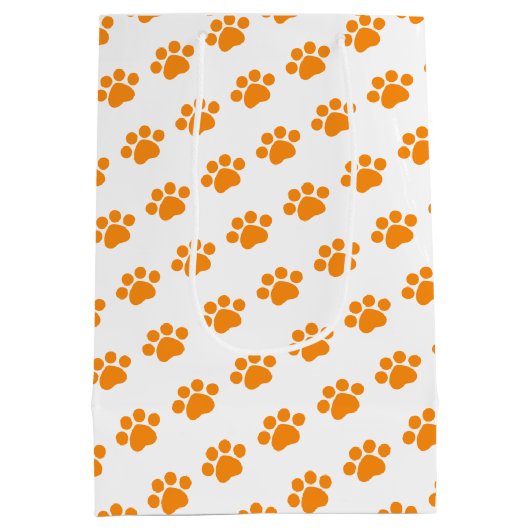 Orange Paw Print Pattern Mittlere Geschenktüte (Rückseite)
