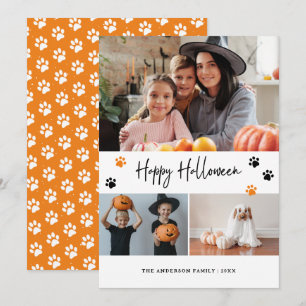 Orange Paw Print Pet Foto Happy Halloween Card Feiertagskarte