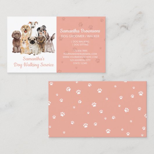 Orange Paws Watercolor Hunde Visitenkarte (Vorne/Hinten)
