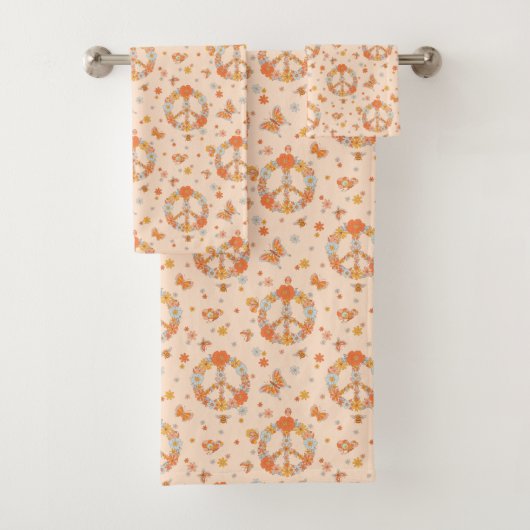 Orange Peace Floral Pattern Badhandtuch Set (Insitu)