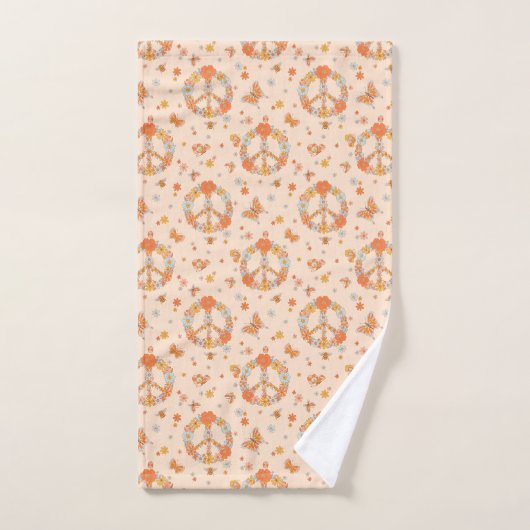 Orange Peace Floral Pattern Badhandtuch Set (Handtuch)
