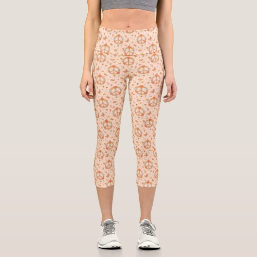 Orange Peace Floral Pattern Capri Leggings (Vorderseite)