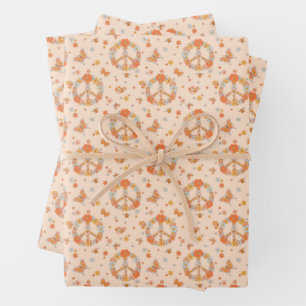 Orange Peace Floral Pattern Geschenkpapier Set