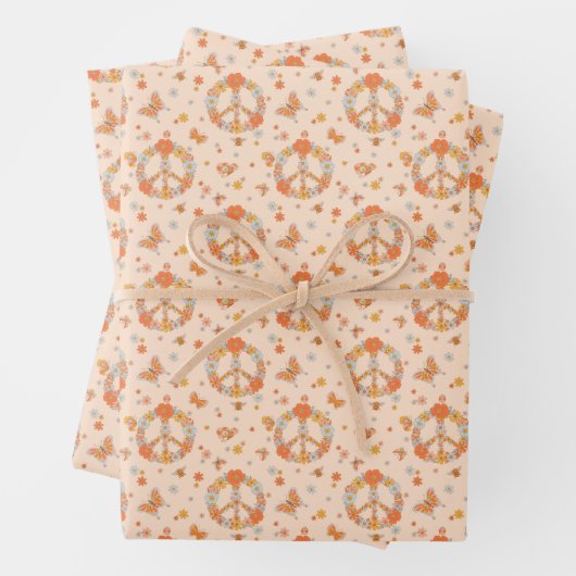 Orange Peace Floral Pattern Geschenkpapier Set (Beispiel)