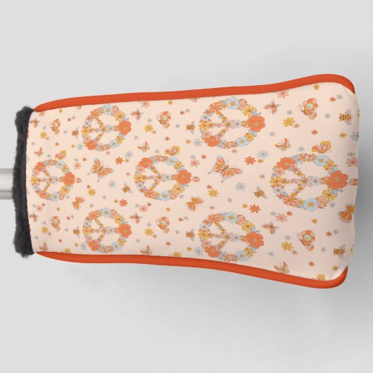 Orange Peace Floral Pattern Golf Headcover (Vorderseite)