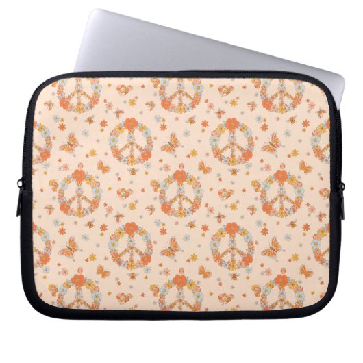 Orange Peace Floral Pattern Laptopschutzhülle (Vorderseite)