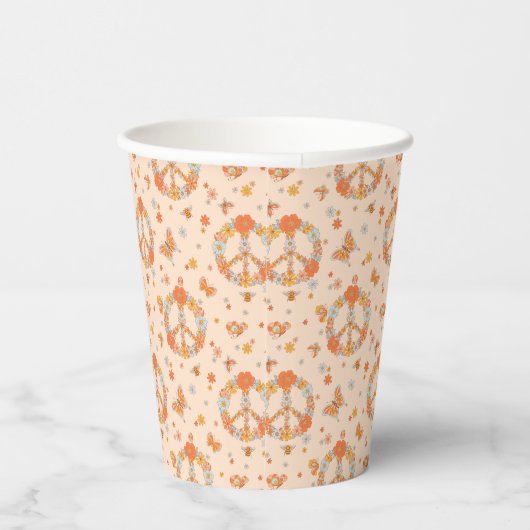 Orange Peace Floral Pattern Pappbecher (Rechts)