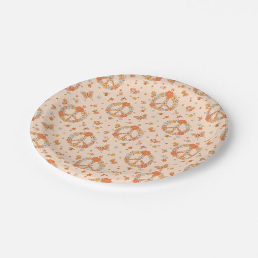 Orange Peace Floral Pattern Pappteller (Schrägansicht)