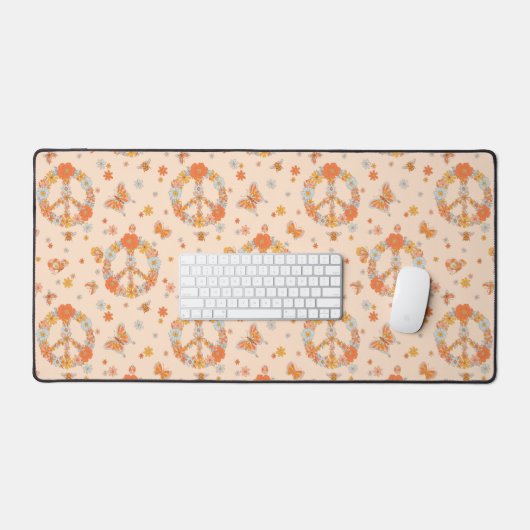 Orange Peace Floral Pattern Schreibtischunterlage (Tastatur & Maus)