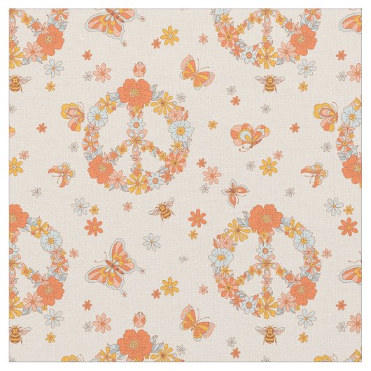 Orange Peace Floral Pattern Stoff (Nahaufnahme)