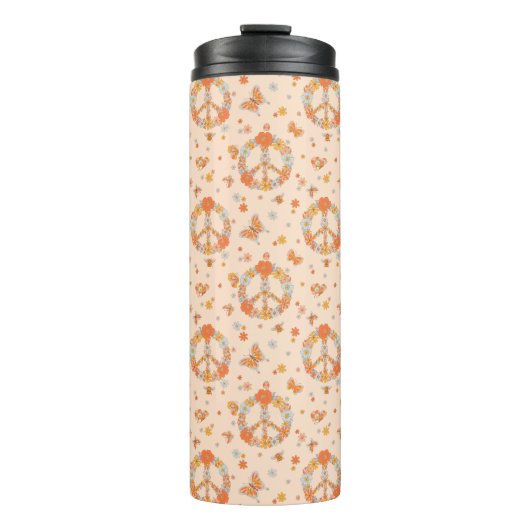 Orange Peace Floral Pattern Thermosbecher (Vorderseite)