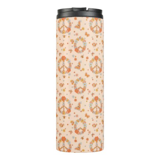 Orange Peace Floral Pattern Thermosbecher (Rückseite)