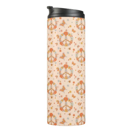 Orange Peace Floral Pattern Thermosbecher (Nach rechts gedreht)