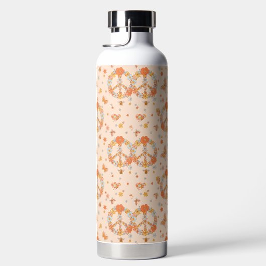 Orange Peace Floral Pattern Trinkflasche (Rechts)