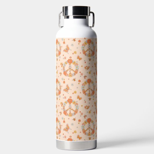 Orange Peace Floral Pattern Trinkflasche (Vorderseite)