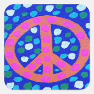 Orange Peace Sign auf Blue Quadratischer Aufkleber