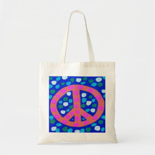 Orange Peace Sign auf Blue Tragetasche