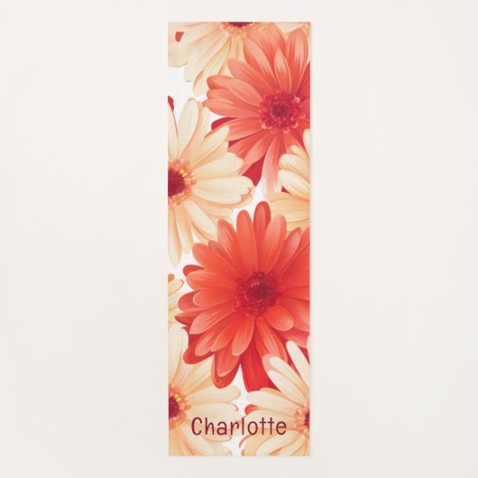 Orange Peach Daisy Personalisiert Name Yogamatte (Vorderseite)
