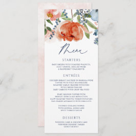 Orange Peach Dusty Blue Garden Floral Wedding Menükarte
