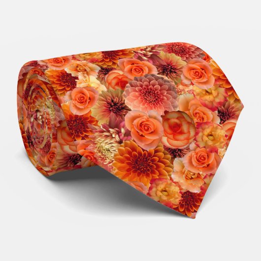Orange Peach Floral Collage - Big Vibranly Energy Krawatte (Gerollt)