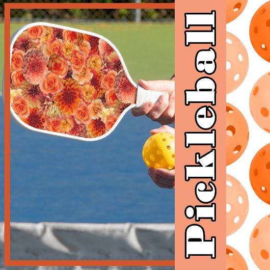 Orange, Peach floral Collage Big, Vibranly, Energy Pickleball Schläger