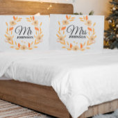 Orange Peach Floral Elegant Script Mrs. Pillow Fal Kissenbezug