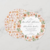 Orange Peach Floral Garden Botanisches Brautparty Einladung (Vorne/Hinten)