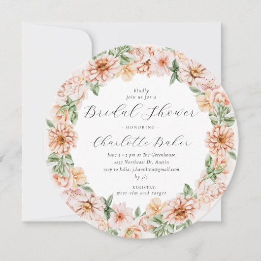 Orange Peach Floral Garden Botanisches Brautparty Einladung (Vorderseite)