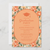 Orange Peach Floral High School Graduation Cap Einladung (Vorderseite)