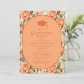 Orange Peach Floral High School Graduation Cap Einladung (Stehend Vorderseite)