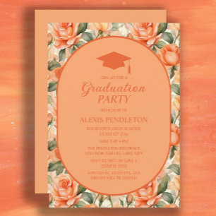 Orange Peach Floral High School Graduation Cap Einladung