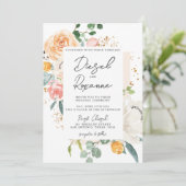 Orange Peach Floral Wedding Einladung (Stehend Vorderseite)