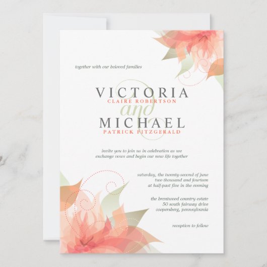 Orange Peach Floral Wedding Einladungen (Vorderseite)