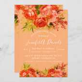 Orange Peach Gold Foil Rose Brautparty Einladung (Vorne/Hinten)