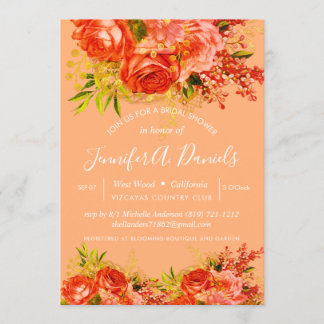 Orange Peach Gold Foil Rose Brautparty Einladung