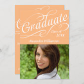 Orange Peach Graduate Wirbles Skript | ABSCHLUSS Einladung (Vorne/Hinten)