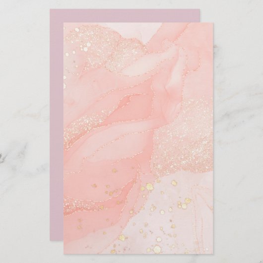 Orange Peach Liquid Marmor Glitzer Stationery Briefpapier (Vorne/Hinten)