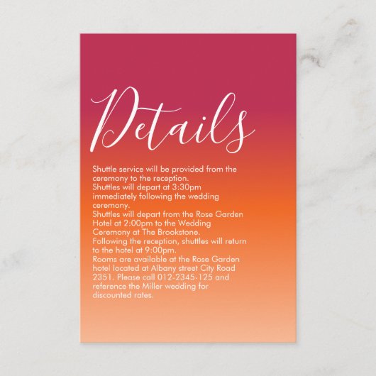 Orange Peach Maroon Sunset Modern Script Begleitkarte (Vorderseite)