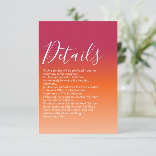 Orange Peach Maroon Sunset Modern Script Begleitkarte (Stehend Vorderseite)