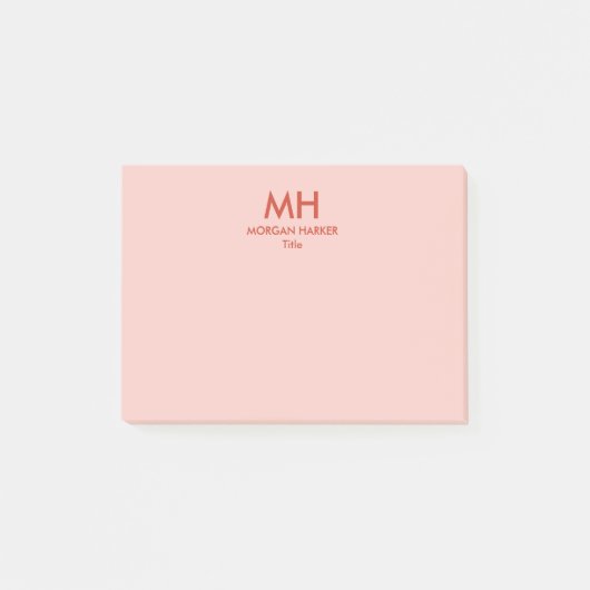 Orange Peach Minimal Clean Initials Post-it Klebezettel (Vorderseite)