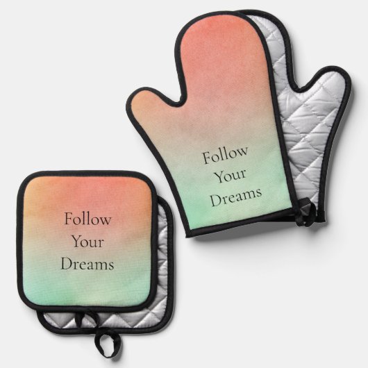 Orange Peach Mint Ofenhandschuh & Topflappen-Set (Vorderseite/Rückseite)