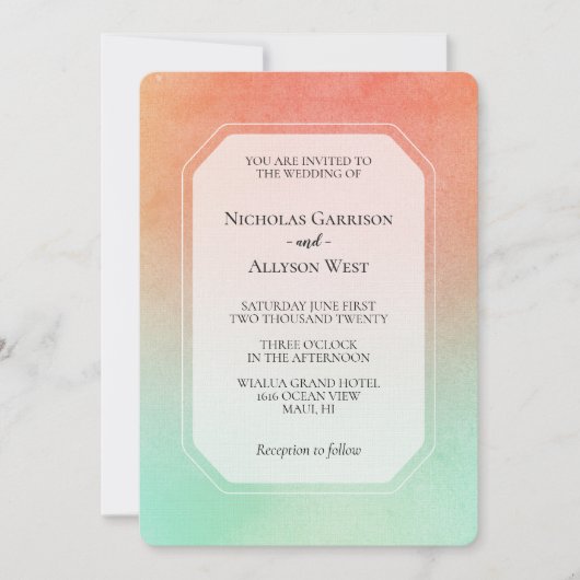 Orange Peach Mint Wedding Einladung (Vorderseite)