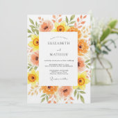 Orange Peach Painterly Blossom Wedding Einladung (Stehend Vorderseite)