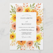 Orange Peach Painterly Blossom Wedding Einladung (Vorderseite)