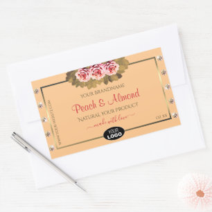 Orange Peach Product Labels Pink Roses Jewels Logo Rechteckiger Aufkleber