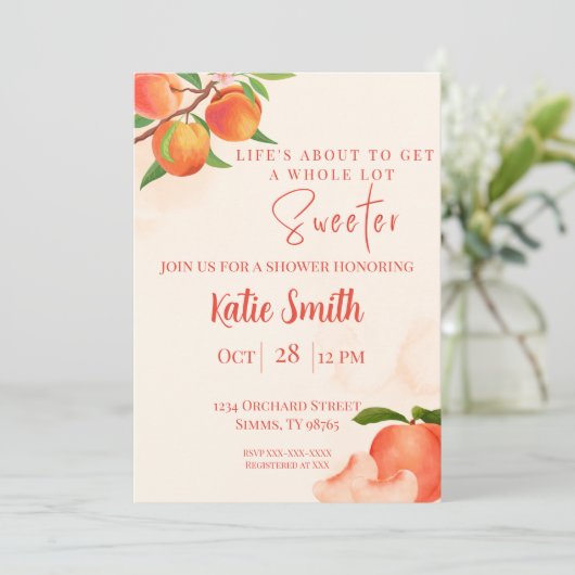 Orange Peach Themendusche Einladung (Stehend Vorderseite)
