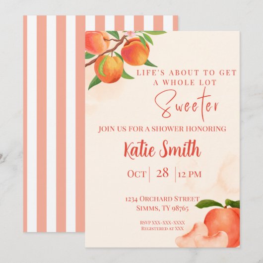 Orange Peach Themendusche Einladung (Vorne/Hinten)